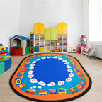Classroom Area Rug with Number Oval Carpet for Kids, Reading Rug for School Elementary Blue Classroom Rugs for Home Learning Area or Classroom Mat, Kids Room, 6.5 x 8.5 ft