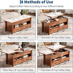 IDEALHOUSE 47.2" Coffee Table with Storage, Multi-Function Lift Top Coffee Table with Wooden Lift Tabletop, 2 Drawers and Hidden Compartment, Central Table for Living Room Home Office, Brown