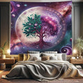 Ambesonne Purple Tapestry King Size, Galaxy Tree of Life Design Space and Earthy Side Branches Universe Art, Wall Hanging Bedspread Bed Cover Wall Decor, 104" X 88", Teal Plum and Lavender