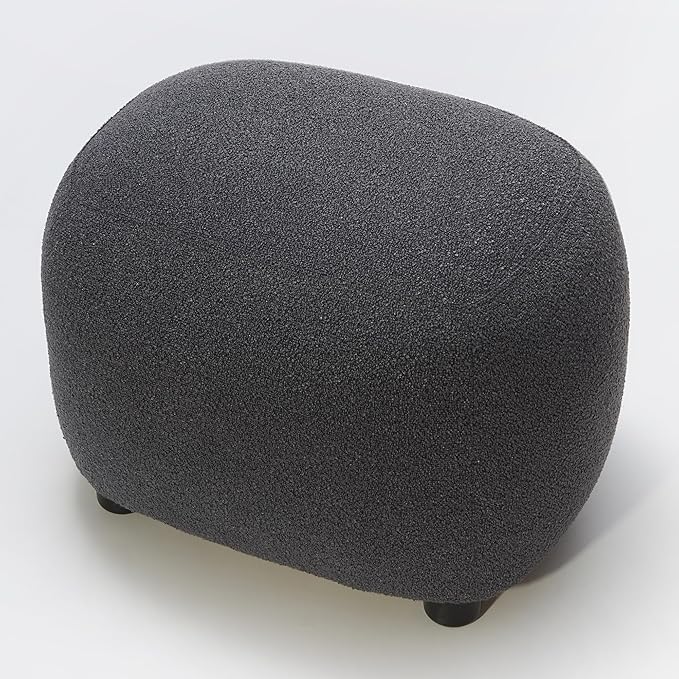 KINWELL Round Boucle Upholstered Ottoman Chair, Footstool with Soft Padded Seat, Fully Assembled Modern Sofa Couch Footrest, Extra Seating for Bedroom Entryway, Dark Gray(18.5" D x 23" W x 16.5" H)