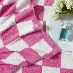 WRENSONGE Checkered Throw Blanket, Hot Pink Soft Cozy Fluffy Warm Hand Made Throw Blankets for Couch, Sofa, Chair, Bed, Camping, Picnic, Travel Lightweight Bed Blanket - 50"*70"