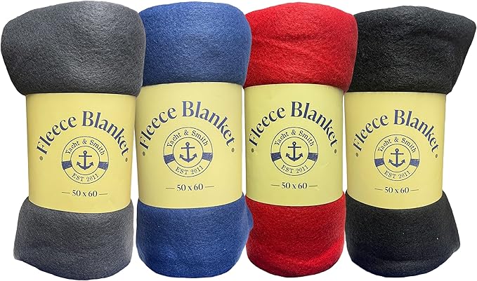 Yacht & Smith 12 Pack of Soft Fleece Blankets 50 X 60, Lightweight, Cozy Warm Throws Dark Colorful Blanket Sofa Travel Outdoor, Wholesale