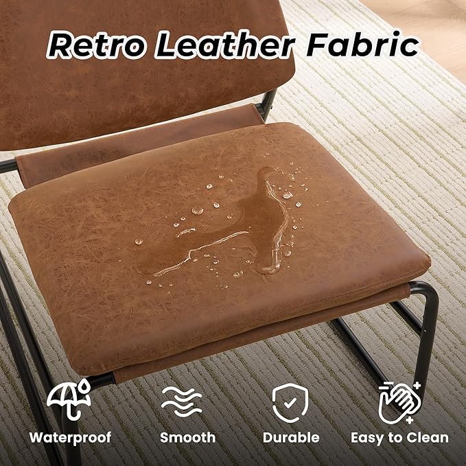 DAICO Modern Accent Chair Waterproof Armless Sling Accent Chairs Comfy Upholstered Side Sitting Chairs with Metal Frame for Living Room Bedroom Balcony Garden, Faux Leather, Camel