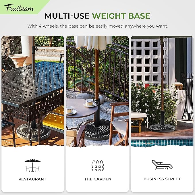 FRUITEAM 15" 23 lbs Round Patio Umbrella Base Pre-Filled Umbrella Stand Sun-Flower-Pattern Heavy Duty Market Umbrella Base Stand for Patio, Outdoor, Swimming Pool, Black