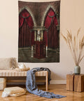 Ambesonne Gothic Tapestry, Mysterious Dark Room in Castle Pillars Candles Atmosphere Pattern, Wall Hanging for Bedroom Living Room Dorm Decor, 60" X 80", Red Black