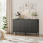 GarveeHome Fluted Dresser for Bedroom, 54 Inch Wide 6-Drawer Wood Dresser, Modern Chest of Drawers, Storage Organizer Cabinet for Living Room, Hallway, Entryway, Black