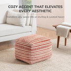 Anji Mountain 100% Handmade & Handcrafted Comfortable Home Décor Pouf Ottoman Footrest for Living Room, Bedroom, Nursery, Kidsroom, Patio Furniture - (22" x 22" x 16" - Red)