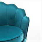 Velvet Barrel Accent Chair with Scalloped Silhouette and Gold Metal Legs, Decorative Piece Suitable for Traditional, Modern, and Contemporary Spaces, Greenish Blue