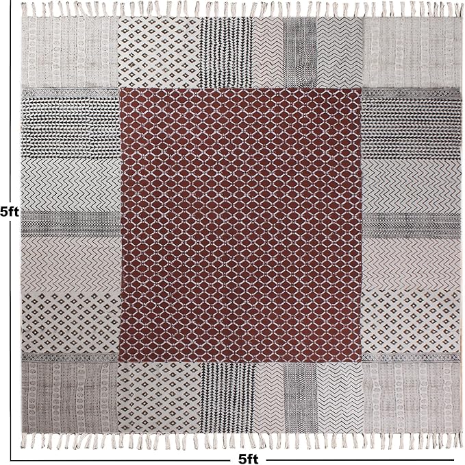 Area Rug 10x14 Kilim Rug Brown & Beige Cotton Dhurrie Geometric Design 0.19 inches Stone Easy Washable Rug Hand Wash Cotton Carpet Flatweave Rug Indoor Outdoor Rugs for Living Room, Bedroom