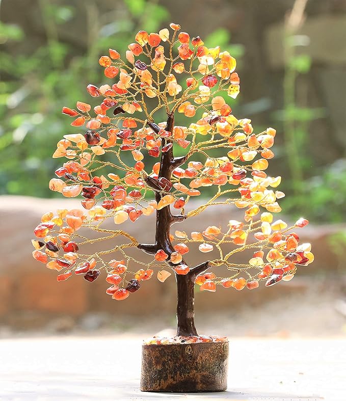 Carnelian Chakra Tree of Life - Crystal for Positive Energy, Handmade Gemstone Feng Shui Decor, Good Luck Money Tree Bonsai - Orange Healing Crystals for Sacral Chakra, Prosperity Gift