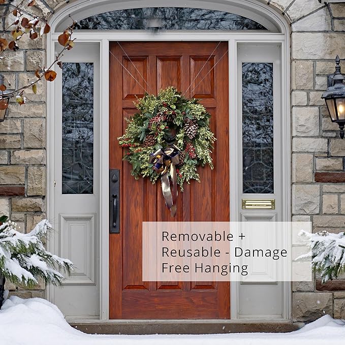 Wreath Hangers for Front Door - Damage Free Hanging for Valentines and Easter | Adjustable Door Wreath Hanger | Over The Door Hook for Glass, Storm & Screen Doors | Easy to Use | No Nails or Tape