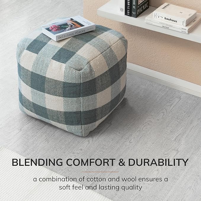 Anji Mountain Artisan Crafted Cotton Blend Pouf Ottoman | Versatile Floor Seating & Footstool for Living Room | Modern Boho Home Décor Accent | Filled Pouffe