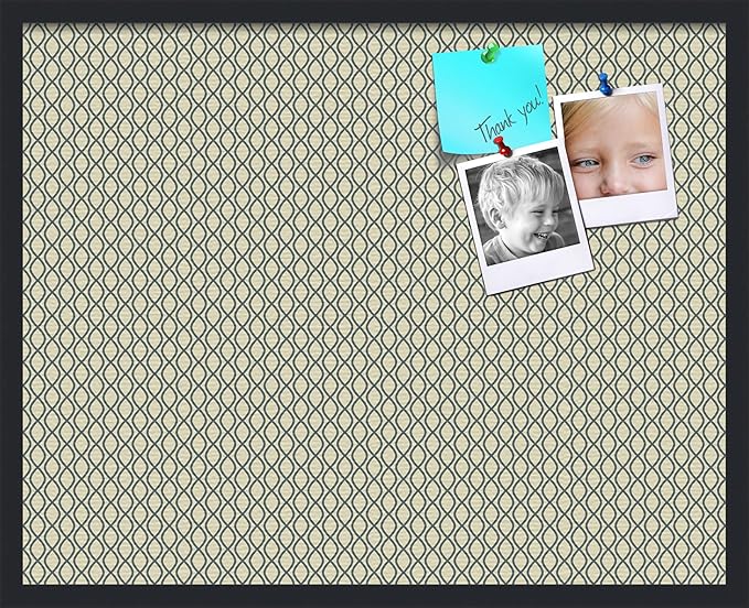 PinPix 30x24 Inch Cork Bulletin Board. This Decorative Framed Pin Board Comes with Yellow and Blue Waves Design and a Satin Black Frame. Ideal for Home Office Decor or Message Board (PinPix-321)