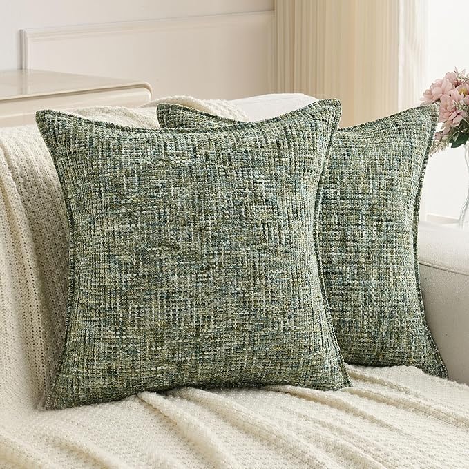 FUTEI Dark Green Decorative Throw Pillow Covers 22x22 Inch Set of 3,Soft Chenille Tweed Textured Cushion Case,Modern Home Decor for Couch Bed Living Room