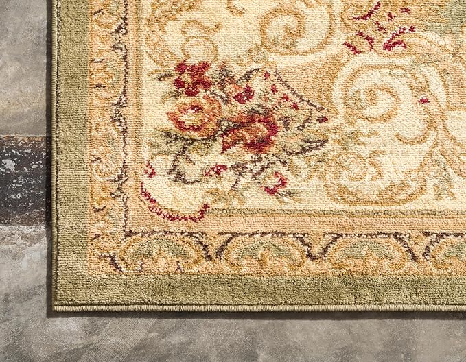 Rugs.com Chateau Collection Rug – 2' x 7' Runner Green Medium Rug Perfect for Hallways, Entryways