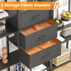 Semoic Triple Wide 6 Tiers Industrial Book shelf with 3 Drawers and Storage Shelves, 73.6" Tall Bookcase with 16 Open Display Shelves, Large Etagere Bookshelf with Metal Frame for Home & Office, Black