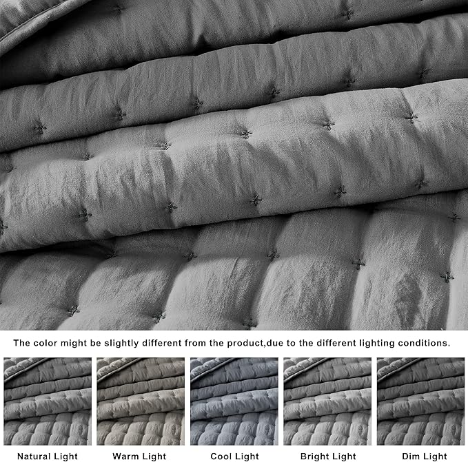 WDCOZY Dark Grey King Size Quilt Bedding Sets with Pillow Shams, Deep Lightweight Bedspread Coverlet, Quilted Blanket Thin Comforter Bed Cover, All Season Summer Spring, 3 Pieces, 104x90 inches
