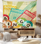 Ambesonne Vintage Tapestry, Bingo Game with Ball and Cards Pop Art Lottery Hobby Celebration Theme, Fabric Wall Hanging Decor for Bedroom Living Room Dorm, 28" X 23", Teal Multicolor
