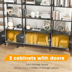 Semoic 85.8" Tall Arched Bookshelf with Door, 5-Tier Etagere Bookcase with Storage Cabinet Shelf, Triple Wide Industrial Bookshelf, Free Standing Display Shelf for Living Room Home Office, Black
