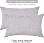GAWAMAY Lumbar Support Pillow Decorative Throw Pillow Covers 12"x20" Inch Set of 2, Super Soft Chenille Pillowcase for Living Room Bedroom Sofa Couch Cushion Cover Light Grey 30x50cm (ONLY Covers)