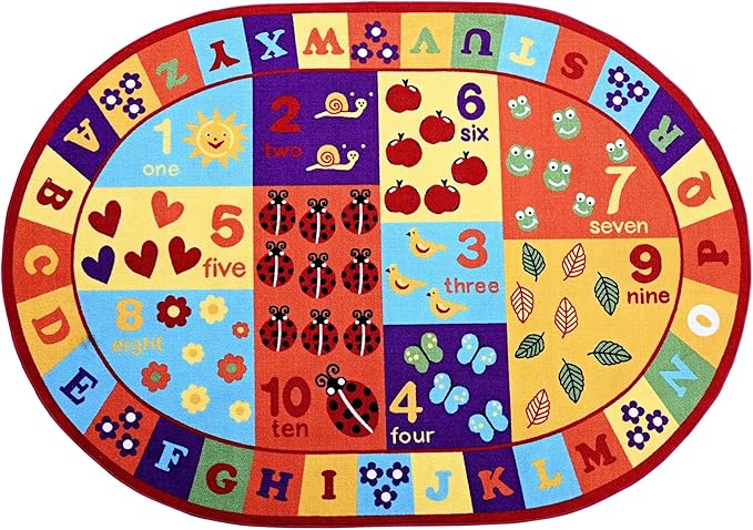 Furnish my Place 740 ABC with Numbers ABC Area Rug for Kids | Educational Alphabet Letter & Numbers | Nurseries Kindergarten | Play Area | Multicolor (9'x13'2" Oval)