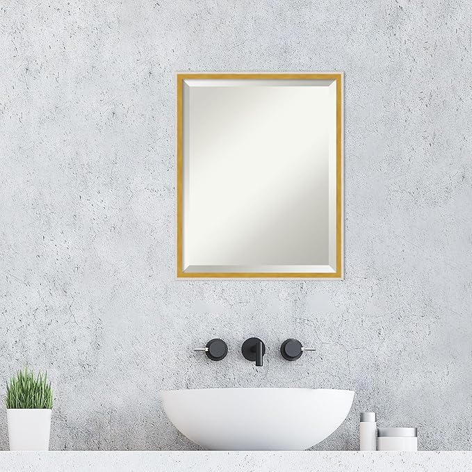 Amanti Art White Wall Mirror 21x17 Paige White Gold Rectangle Bathroom Mirror for Wall Decor Living Room, Small Modern Wood Frame, Hangs Horizonally and Vertically, Bathroom Decor, Beveled Edge