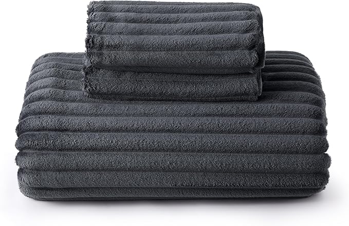 Bedsure Fluffy Duvet Cover Set - Ultra Soft Plush Shaggy Comforter Cover Twin Size, Warm Flannel Fleece Bed Sets for Winter, 2 Pieces (Striped Pattern, Dark Grey)