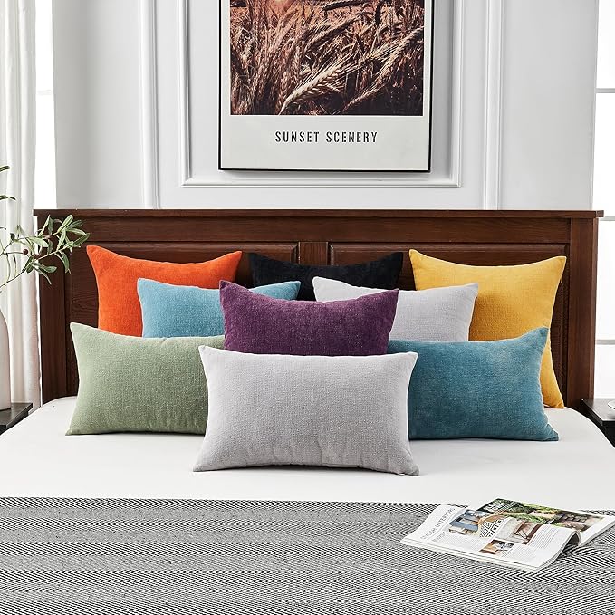 GAWAMAY Decorative Square Throw Pillow Covers 18"x18" Inch Set of 2, Super Soft Chenille Pillows Farmhouse Fall Pillowcase for Living Room Bedroom Sofa Couch Cushion Cover Black 45x45cm (No Insert)