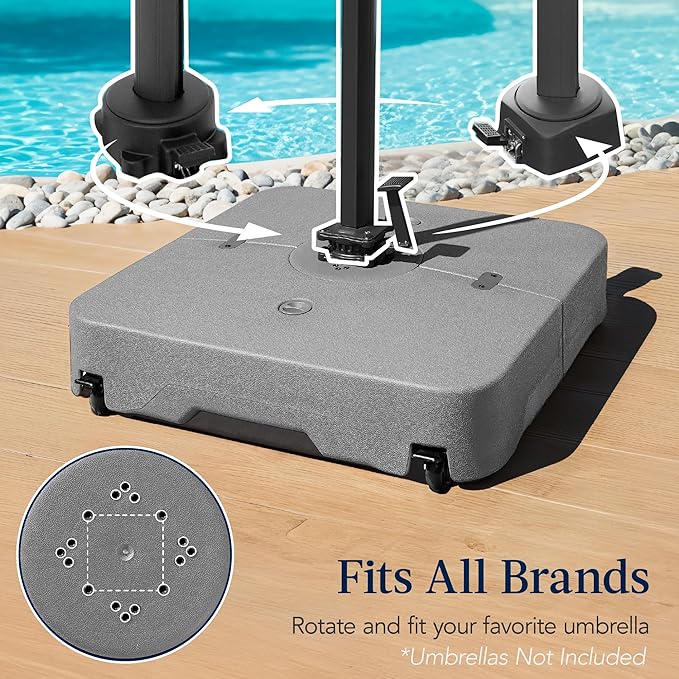 Best Choice Products 330lb Mobile Cantilever Offset Patio Umbrella Base, Universal Fit Heavy-Duty Outdoor Portable Stand w/Wheels Locks, Fillable Weights Set - Gray