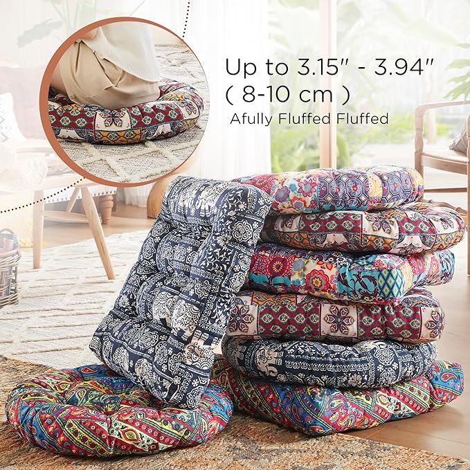 Codi Round Meditation Floor Cushions, Large Pillow Sitting for Adults and Kids, Boho Seats for Reading Yoga Living Room Tatami, Memory Foam Added, 22x22 Inch, Paisley Boho