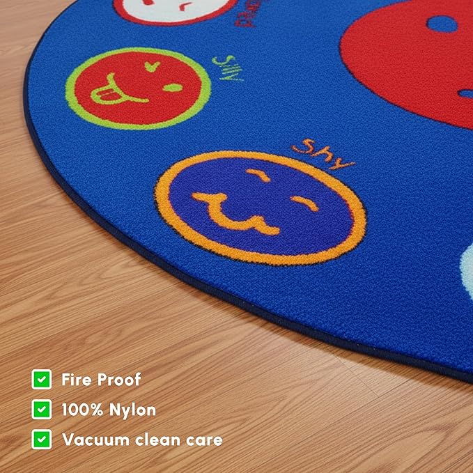 SAFECASTLE Kids Carpet My Feelings Rug 6'6" Round Educational Emotions Area Rug with Colorful Faces & Expressions–Learning Carpet for Kids, Toddlers, Preschool, Classroom, Nursery, Playroom & Daycare
