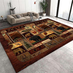 Cabin Collection Rug Vintage Southwestern Nature Landscape and Wild Animals Design Area Rugs Contemporary Geometric Stitching Carpets Bordered by Wooden Barn for Dining Room Laundry Bedsides, 4x5ft