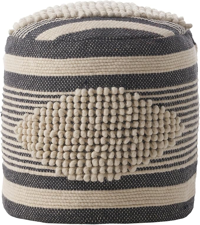 Christopher Knight Home Lucknow Handcrafted Cylinder Pouf - White/Navy Blue