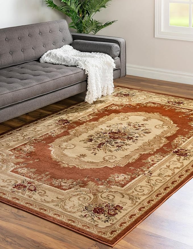Rugs.com Chateau Collection Rug – 10' x 13' Brick Red Medium Rug Perfect for Living Rooms, Large Dining Rooms, Open Floorplans