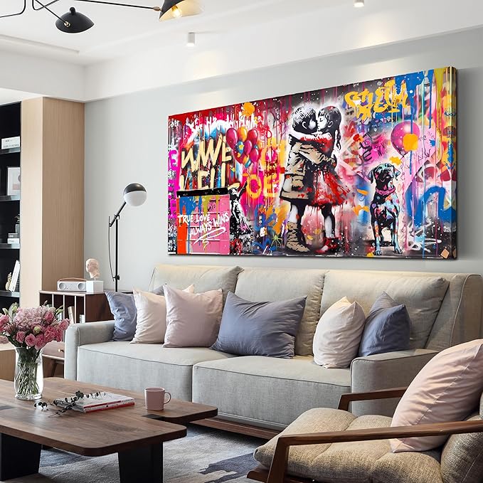 CIRABKY Colorful Canvas Wall-Art - Graffiti Art Wall Decor for Living Room - Boy and Girl Print Big Painting Size 29" x 59"
