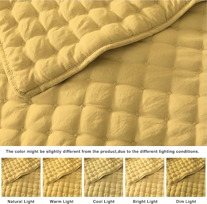 WDCOZY Twin Quit Size Bedding Sets with Pillow Sham, Lightweight Soft Bedspread Coverlet, Quilted Blanket Thin Comforter Bed Cover for All Season, 2 Pieces, 68x90 inches, Yellow