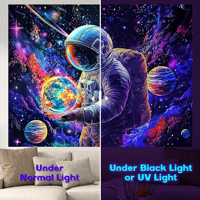 NYZE Astronaut Space Tapestry for Bedroom, Glow in the Dark Room Decor Wall Tapestries, Cool Galaxy Planet Wall Hanging, Wall Hanging for Men Guys Gamer Room Dorm Living Room 79in×59in