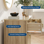GarveeHome 2Pcs Wood Nightstand Fluted Dresser for Bedroom, 27.5" Wide 3-Drawer Bedside Tables, Modern Chest of Drawers, Storage End Table Living Room, Hallway, Entryway, Natural Oak