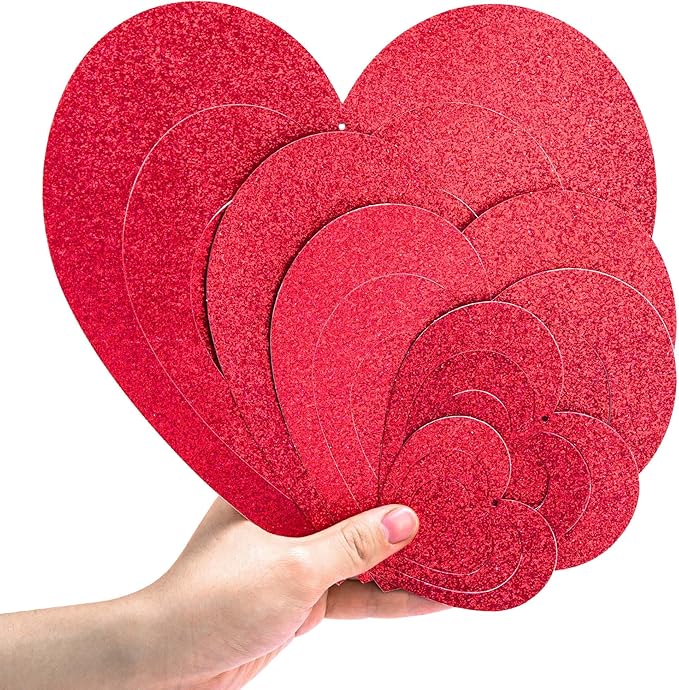Deloky 16 Pcs Valentine's Hearts Hanging Foil Decoration- Wine Red 3D Glitter Heart Garland Ornament- Swirl Heart Ceiling Ornaments for Valentines, Wedding, Engagement, Anniversary Party Decor