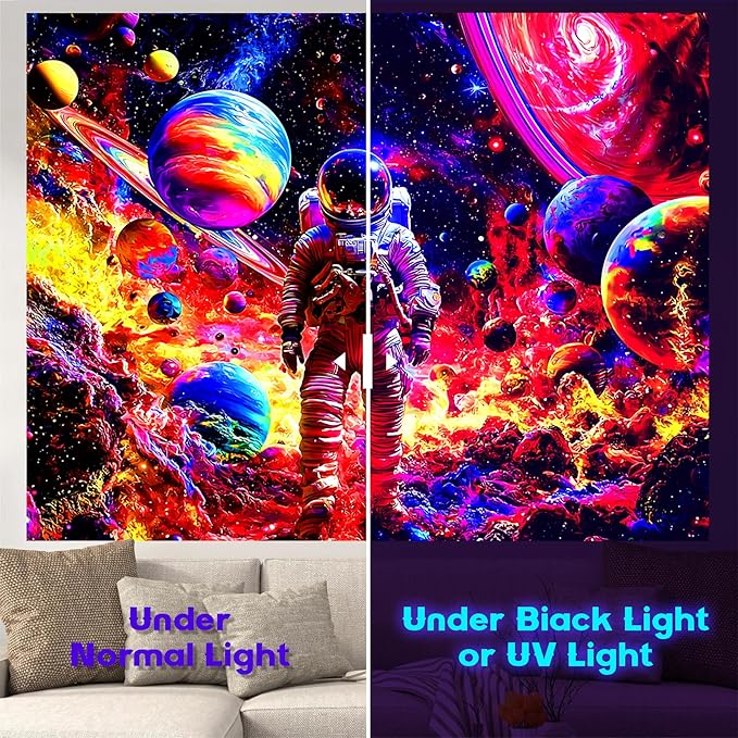 NYZE Astronaut Space Tapestry for Bedroom, Glow in the Dark Room Decor Wall Tapestries, Cool Galaxy Planet Wall Hanging, Wall Hanging for Men Guys Gamer Room Dorm Living Room 90in×70in
