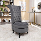 Royal High-Back Velvet Accent Chair for Vanity with Storage and Luxurious Upholstery, Retro Design and Versatile Usage for Livingroom, Bedroom, Lounge and Office, Grey