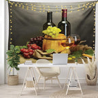 Ambesonne Winery Tapestry King Size, Cask Bottles and Glasses of Wine and Ripe Grapes on Wooden Table Picture Print, Wall Hanging Bedspread Bed Cover Wall Decor, 104" X 88", Grey Taupe
