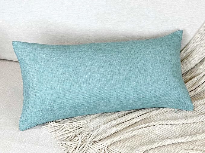 Aiking Home Woven Fine Faux Linen Throw Pillow Cover, Size 14"x26", Aqua