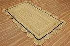 Scalloped Edge Rug, Hand Woven Natural Jute Area Rug, 9x15 Ft Beige & Black Braided Sisal Kilim Rugs for Living Room, Kitchen, Entryway, Farmhouse