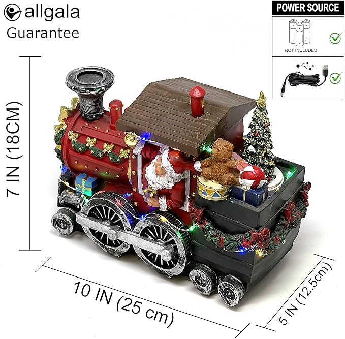 allgala Crafted Polyresin Christmas House Collectable Figurine with USB and Battery Dual Power Source-Santa's Express Train-XH93429