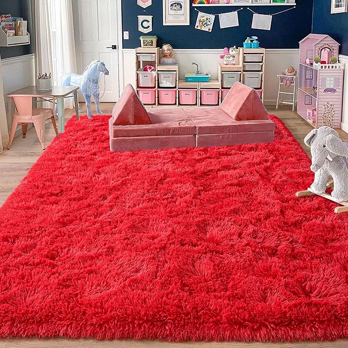 Rugs for Living Room 6x9, Soft Shaggy Modern Shag Area Rug for Bedroom, Upgrade Non-Slip Plush Fluffy Carpet for Kids Boys Girls Room Home Decor Aesthetic, Red