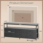 Huuger LED TV Stand for Bedroom, 55 Inch Fabric Dresser with Power Outlets, Entertainment Center for 60, 55, 50 Inch TV, 6 Drawer Dresser for Bedroom, Chest of Drawers with Shlef, PU Leather, Grey