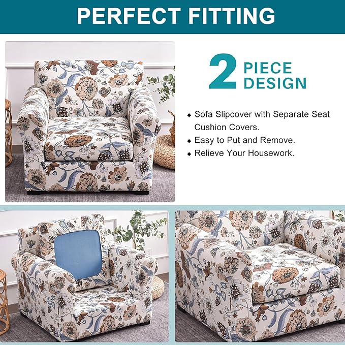 KRFOONN 2 Piece Chair Covers Printed Sofa Covers Couch Covers Washable Armchair Sofa Couch Slipcover Furniture Protector with Elastic Bottom for Living Room (Armchair, 11), Small
