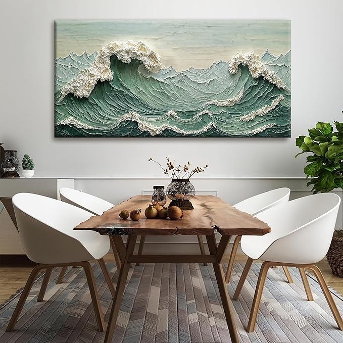 Canvas Wall Art Decor Pictures Large Sea Wave Abstract Wall Decor Print Modern Abstract Green Wall Art Painting Pictures For Living Room Home Kitchen Office Artwork 29 X 58 Inch