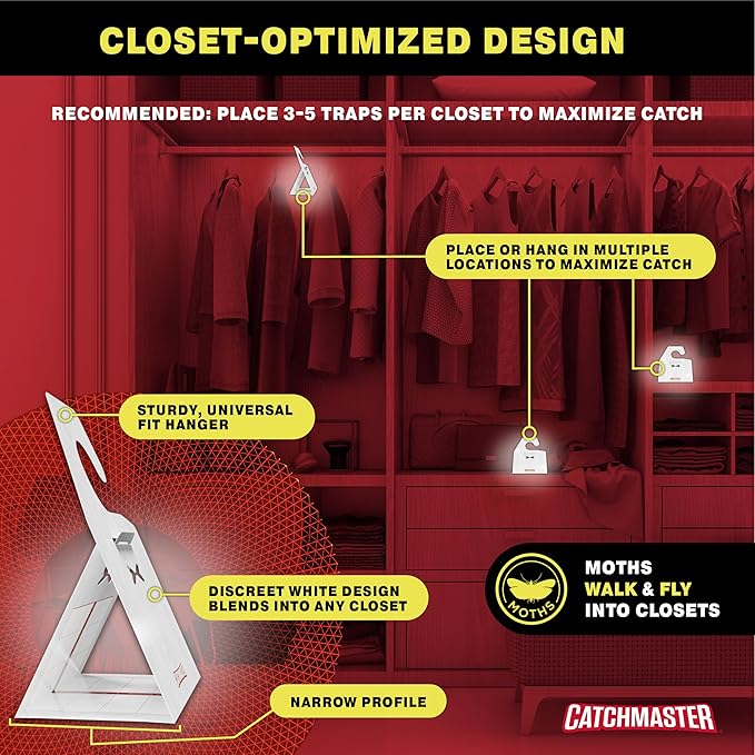 Catchmaster Clothing Moth Traps with Premium Extra Strength Odorless Pheromone Technology – XL Hardwood Design, Extra-Strength Glue – Traps & Targets Casemaking and Webbing Moths - 6-Pack